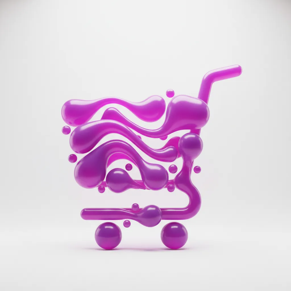 Abstrakcyjna ilustracja social commerce, strumienie zamieniające się w koszyk