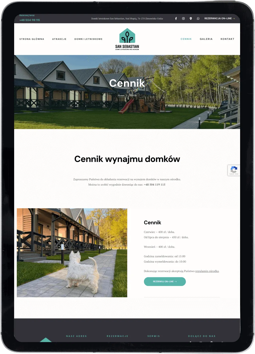 Domki San-S - widok na tablecie