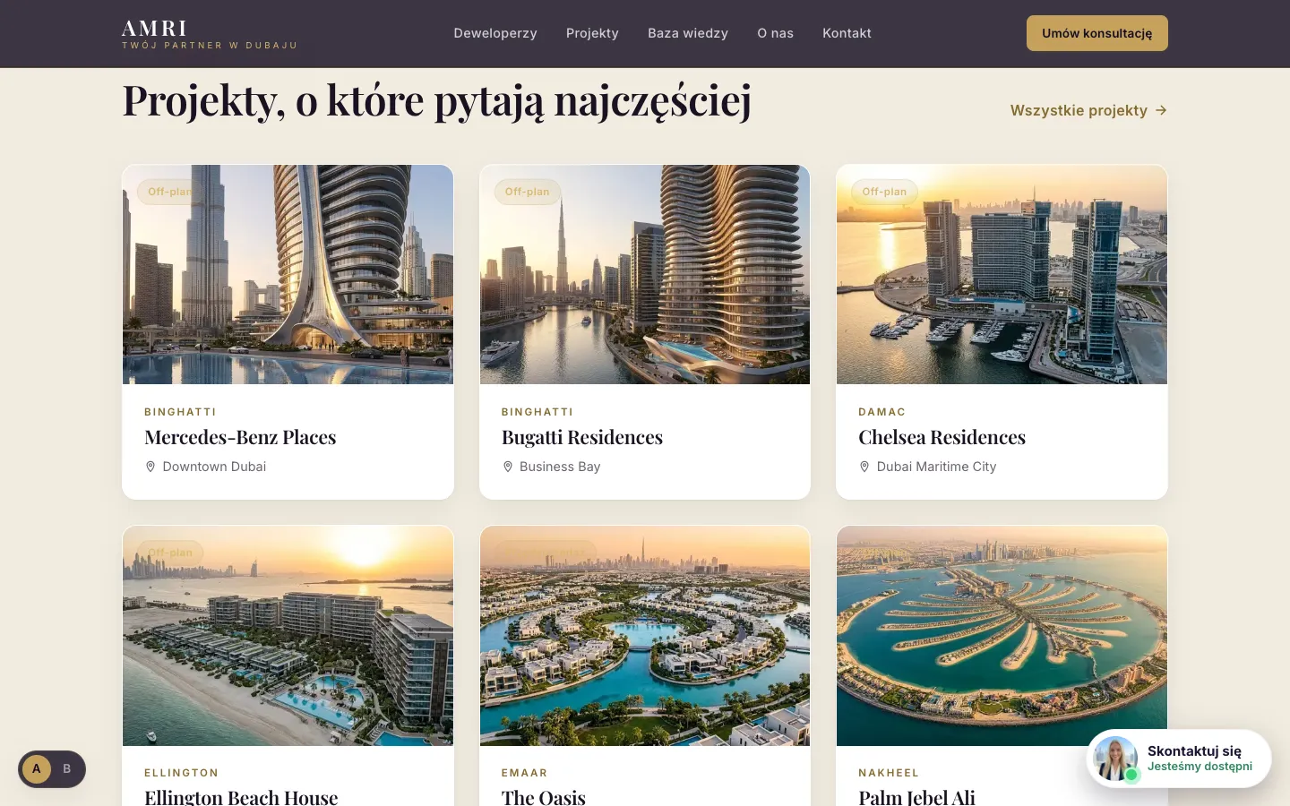 Baza projektów: Emaar, DAMAC, Binghatti, Nakheel i inni deweloperzy